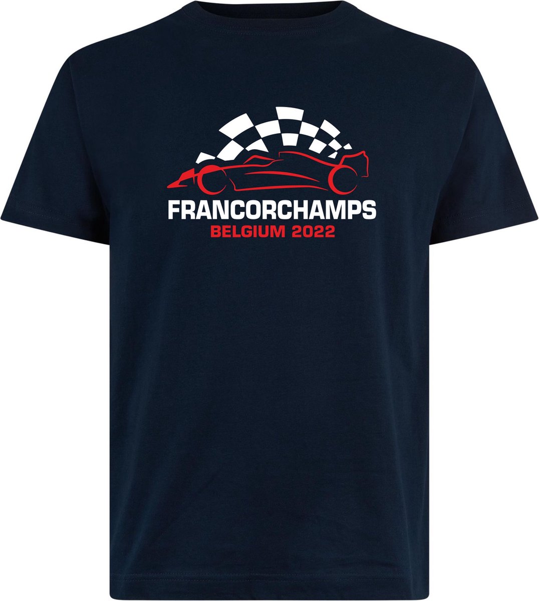 T-shirt kinderen Francorchamps Belgium 2022 met raceauto | Max Verstappen / Red Bull Racing / Formule 1 fan | Grand Prix Circuit Spa-Francorchamps | kleding shirt | Navy | maat 116